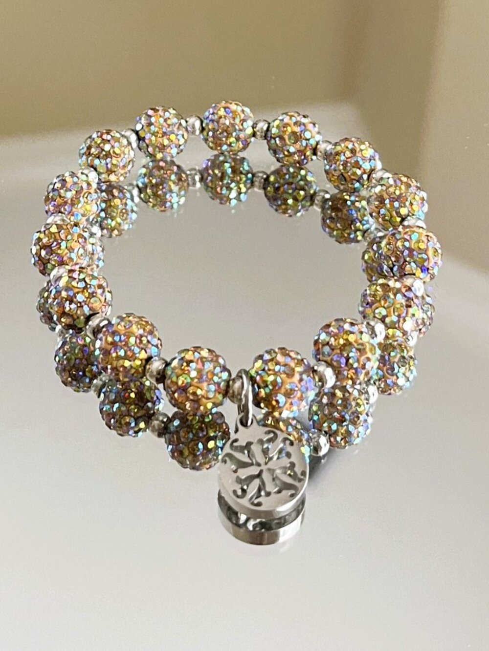 Rustic Cuff Metal Stainless Steel Shambala Beaded Stretch Bracelet Multicolor
